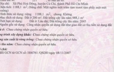 Bán đất thổ cư Phú Hòa Đông Củ Chi 1188m2 đường nhựa